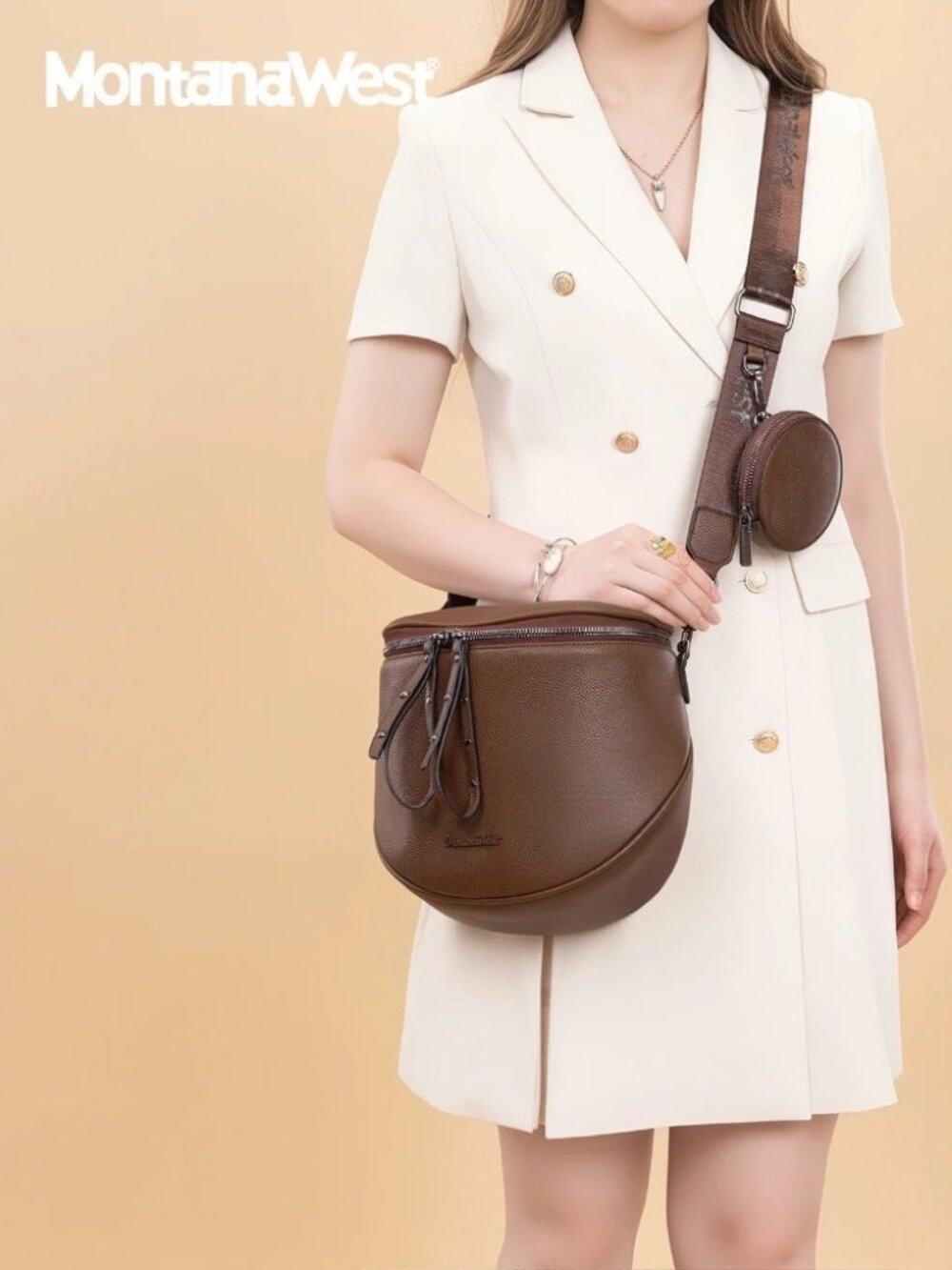 Montana West Spacious Crossbody Bum Bag with Coin Purse Coffee